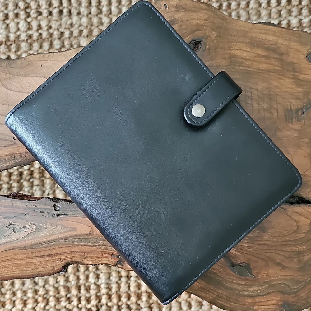 Classic Black Leather Planner with Snap Closure